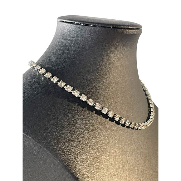 Vintage La Rel Signed Silver Tone Clear Icy Rhinestone Link Choker Necklace - Picture 5 of 12